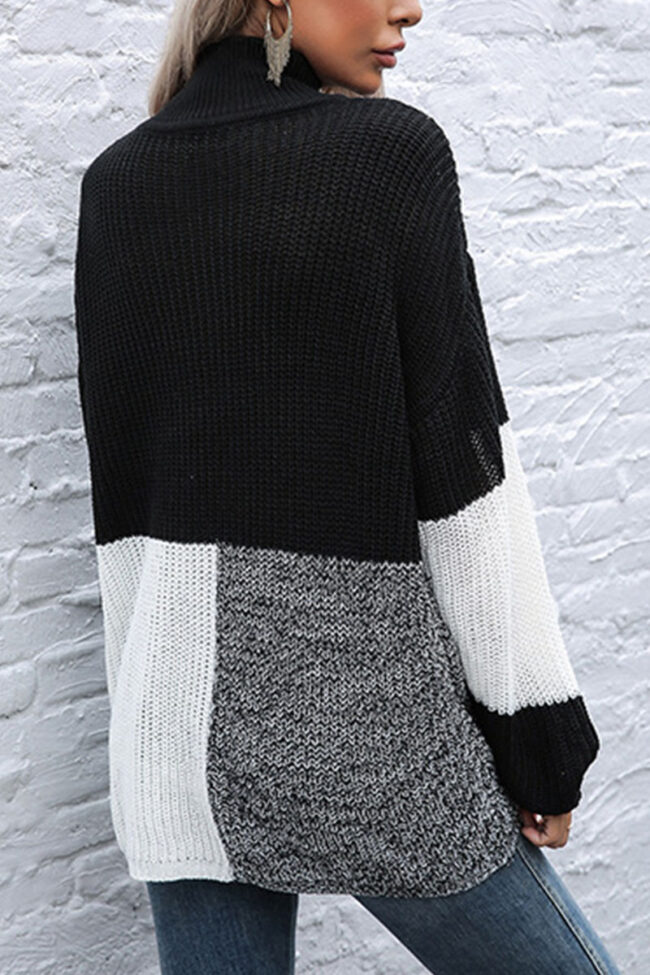 Fashion Street Patchwork Turtleneck Tops