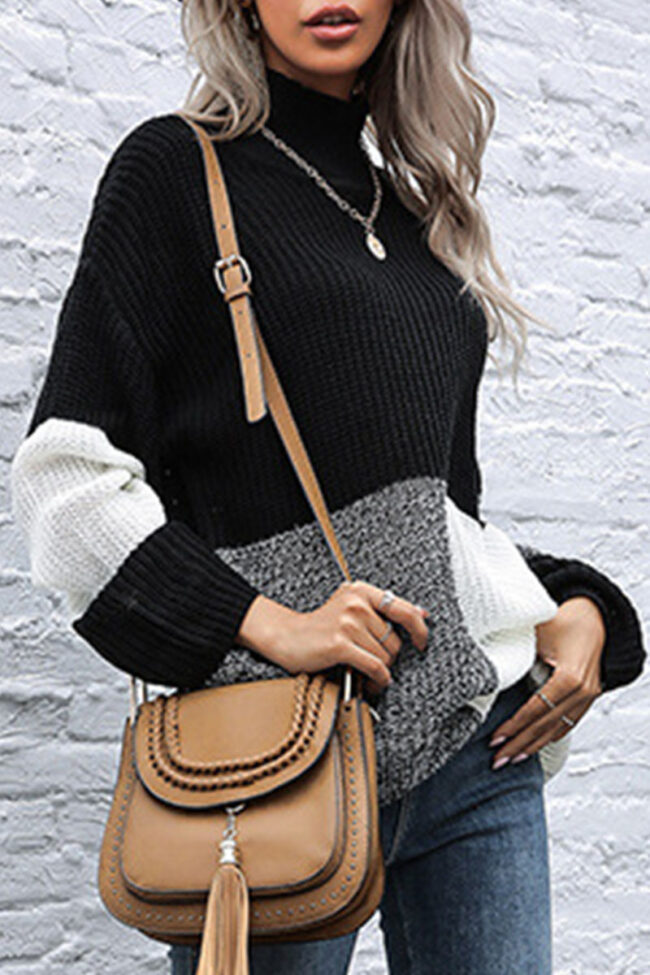 Fashion Street Patchwork Turtleneck Tops