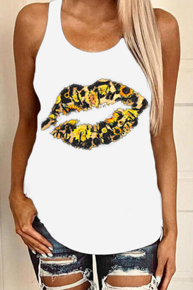 Fashion Casual Lips Printed O Neck Tops