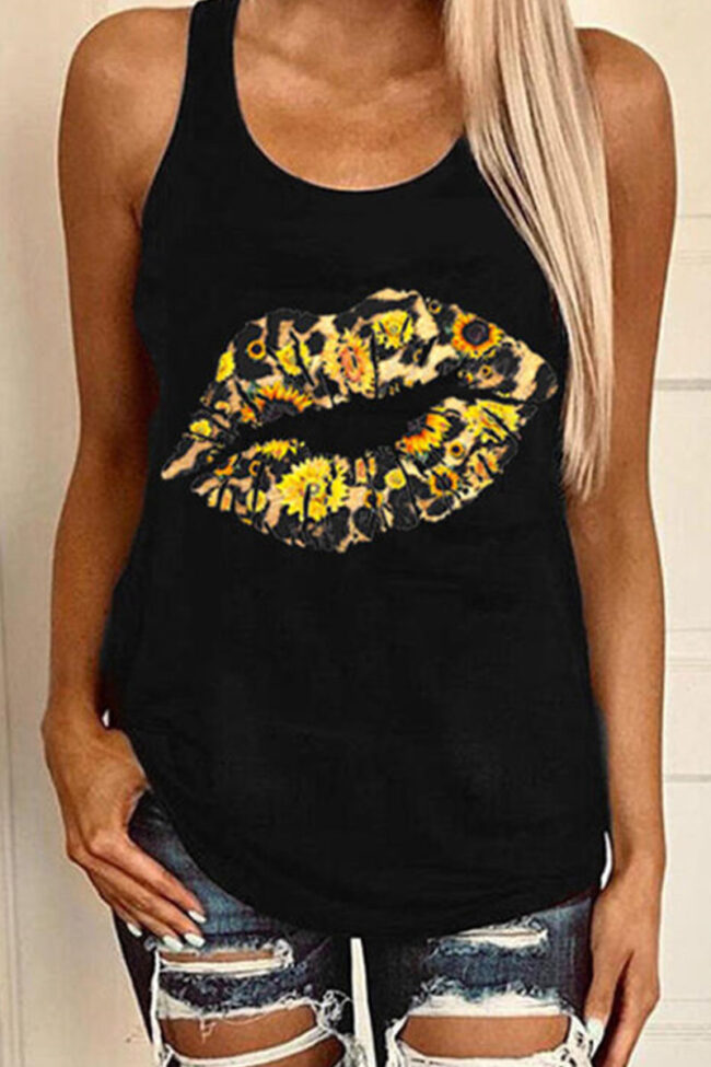 Fashion Casual Lips Printed O Neck Tops