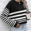 Fashion Street Striped Split Joint O Neck Tops