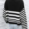 Fashion Street Striped Split Joint O Neck Tops