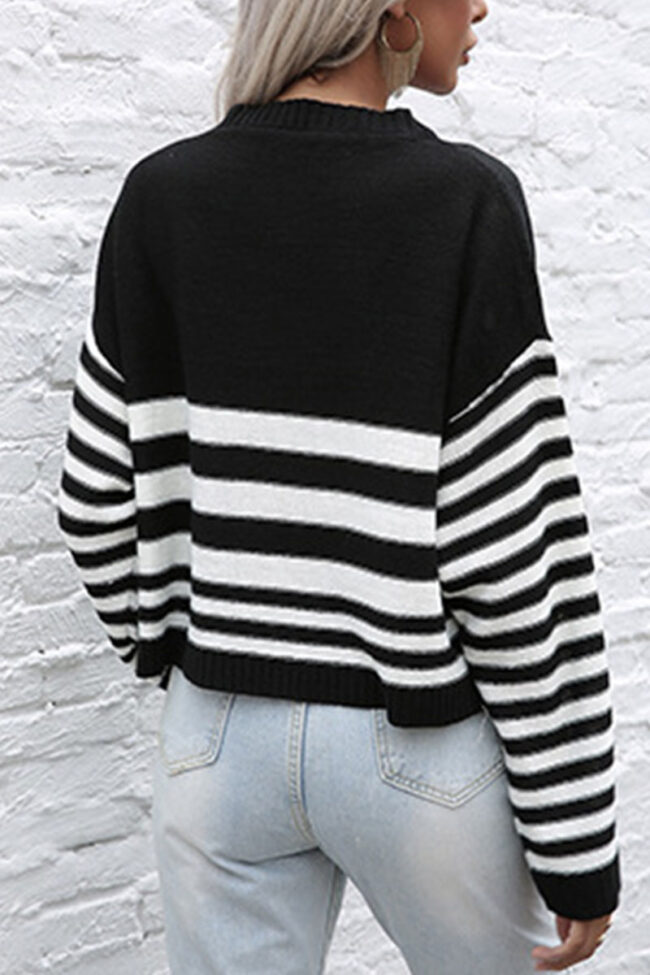 Fashion Street Striped Split Joint O Neck Tops