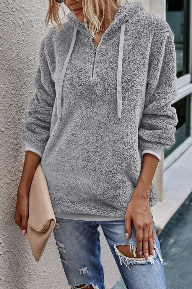 Fashion Street Solid Hooded Collar Tops