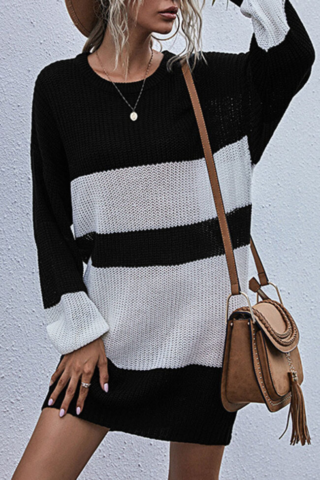 Fashion Street Striped Split Joint O Neck Tops