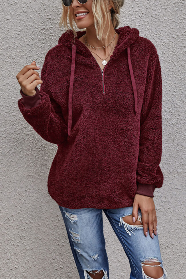 Fashion Street Solid Hooded Collar Tops