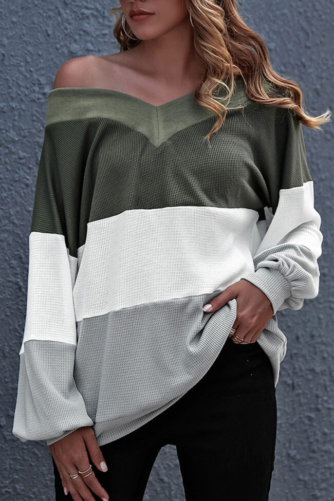 Fashion Street Solid Split Joint V Neck Tops