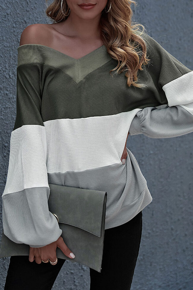 Fashion Street Solid Split Joint V Neck Tops