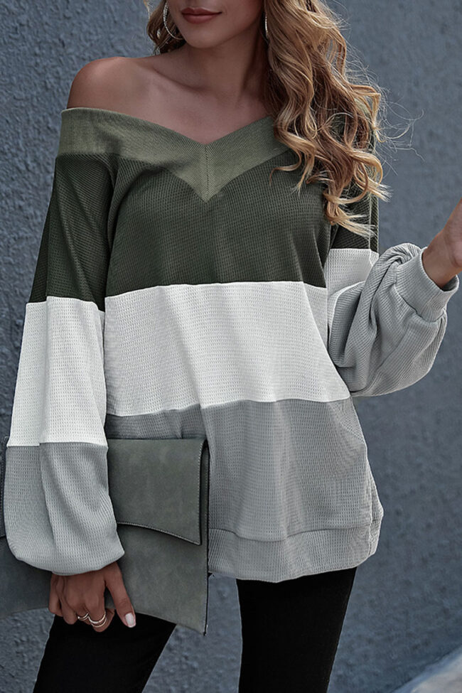 Fashion Street Solid Split Joint V Neck Tops