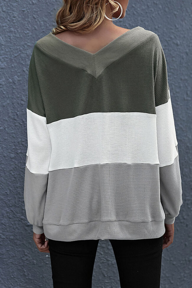 Fashion Street Solid Split Joint V Neck Tops