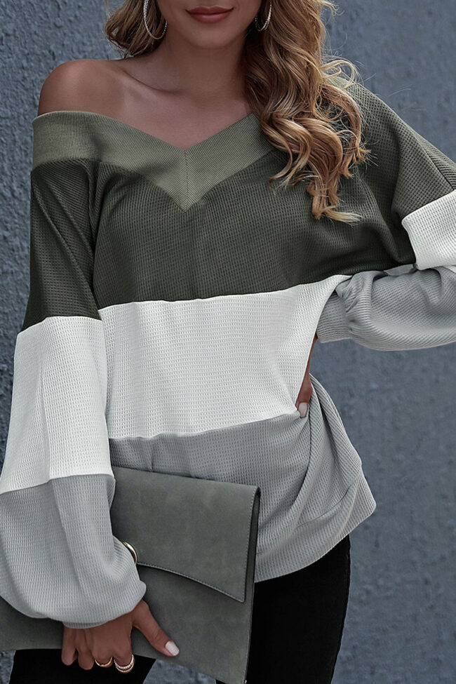 Fashion Street Solid Split Joint V Neck Tops