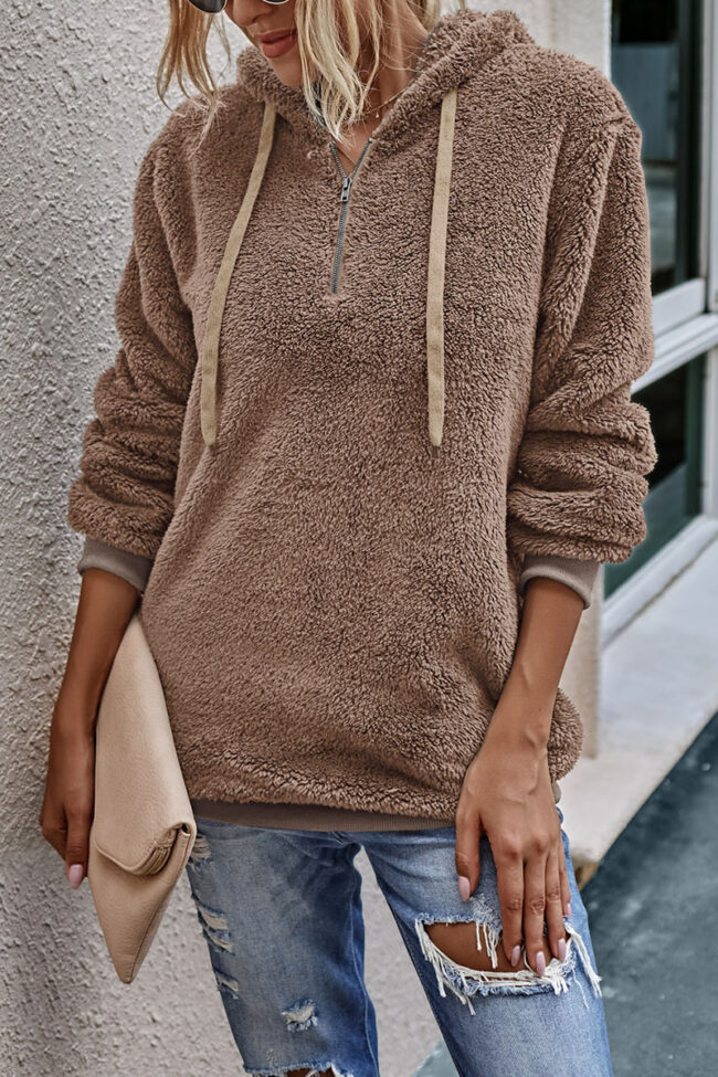 Fashion Street Solid Hooded Collar Tops