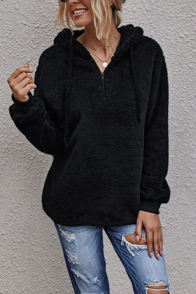 Fashion Street Solid Hooded Collar Tops