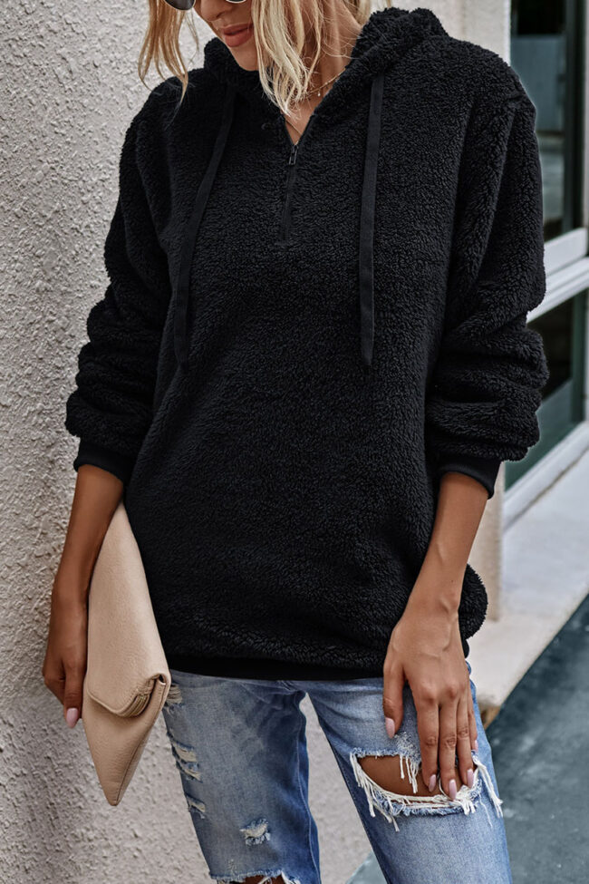 Fashion Street Solid Hooded Collar Tops