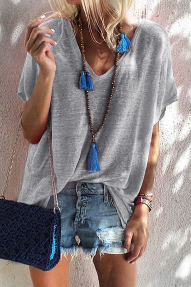 Fashion Casual Solid V Neck Tops