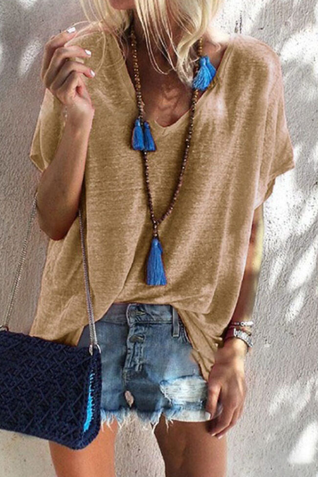 Fashion Casual Solid V Neck Tops