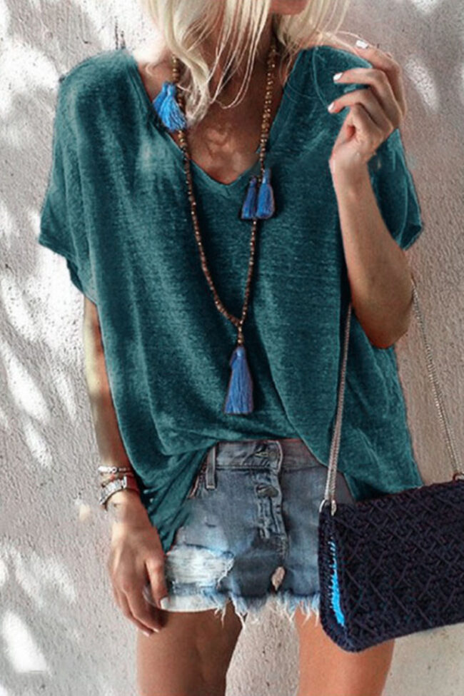 Fashion Casual Solid V Neck Tops