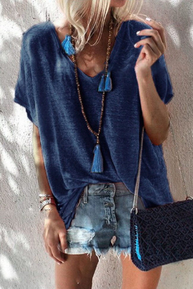 Fashion Casual Solid V Neck Tops