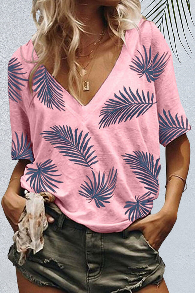 Fashion Casual Print V Neck Tops