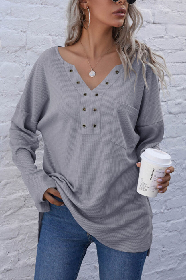 Fashion Casual Solid V Neck Tops