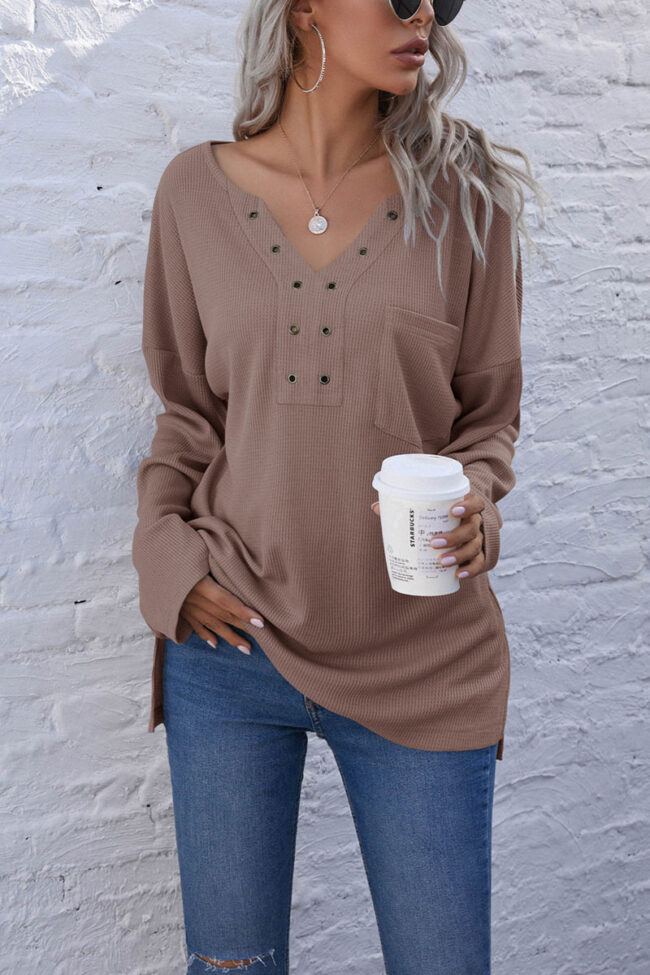 Fashion Casual Solid V Neck Tops