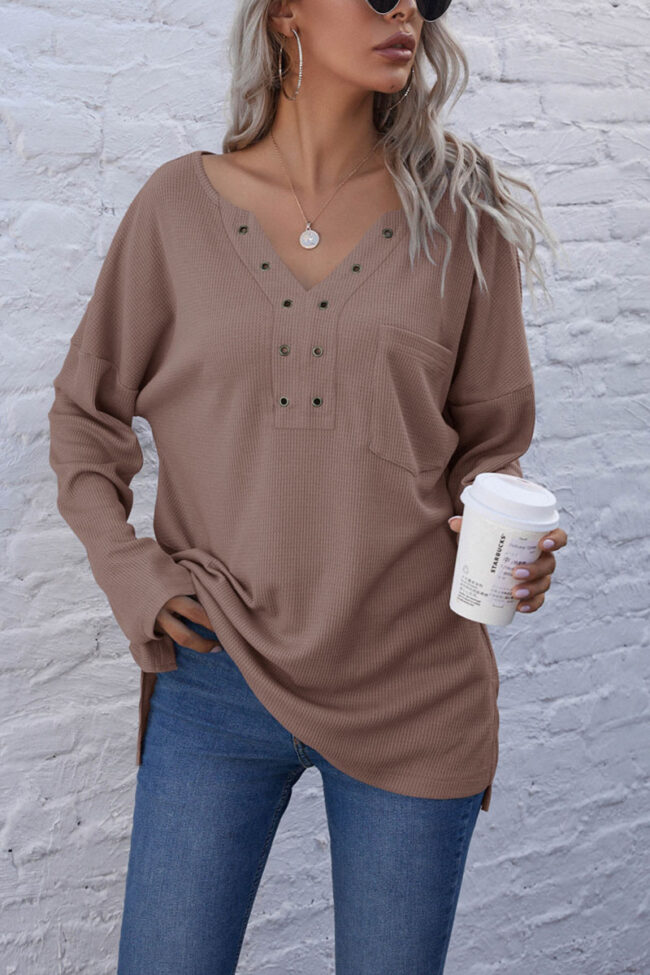 Fashion Casual Solid V Neck Tops