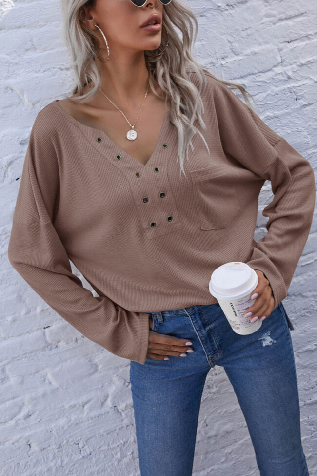 Fashion Casual Solid V Neck Tops