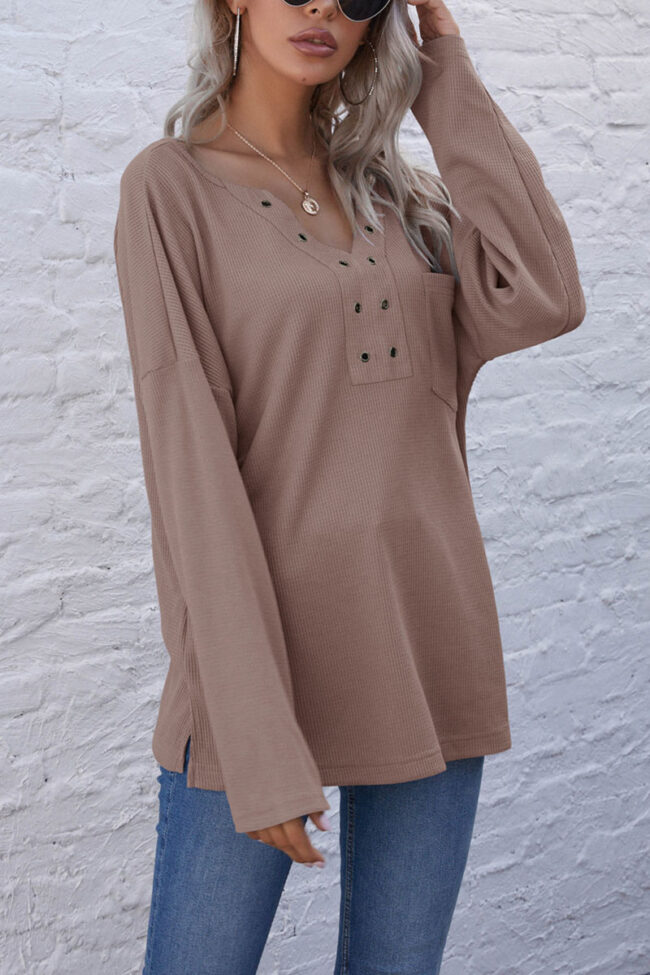 Fashion Casual Solid V Neck Tops