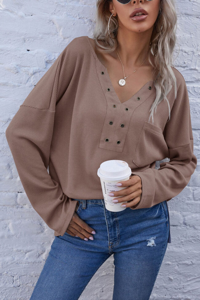 Fashion Casual Solid V Neck Tops