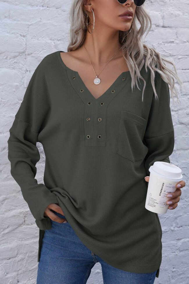 Fashion Casual Solid V Neck Tops