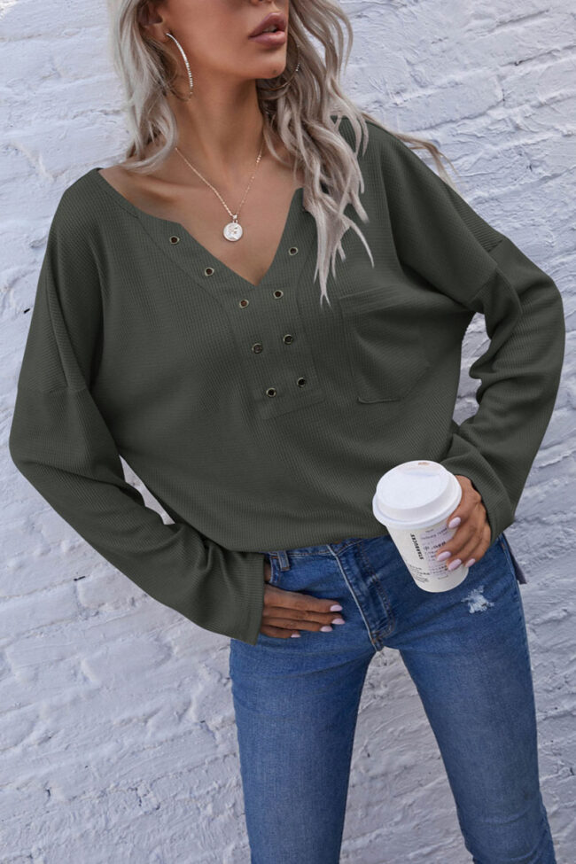 Fashion Casual Solid V Neck Tops