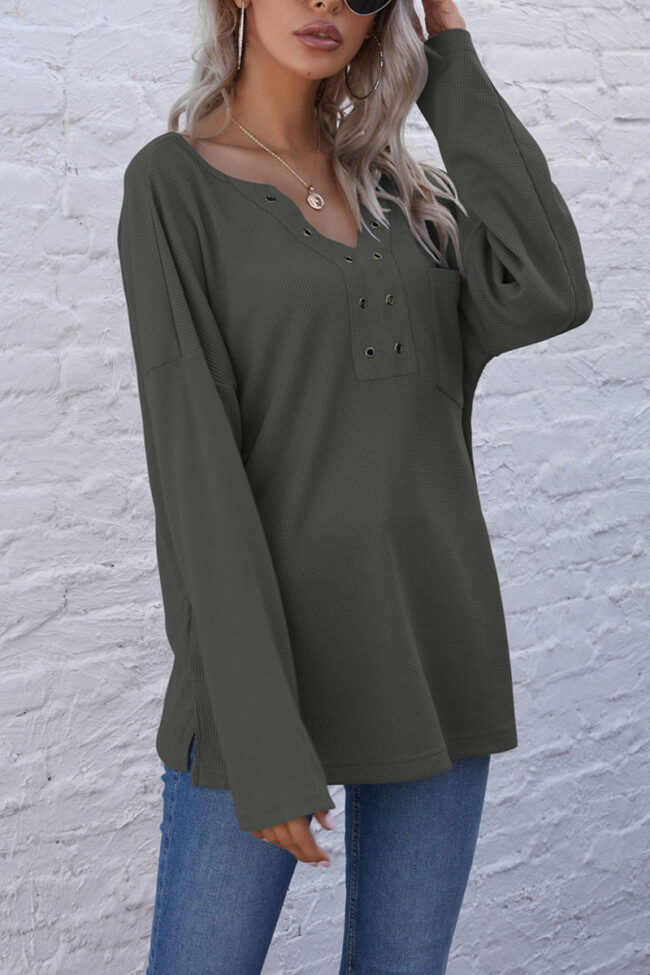 Fashion Casual Solid V Neck Tops