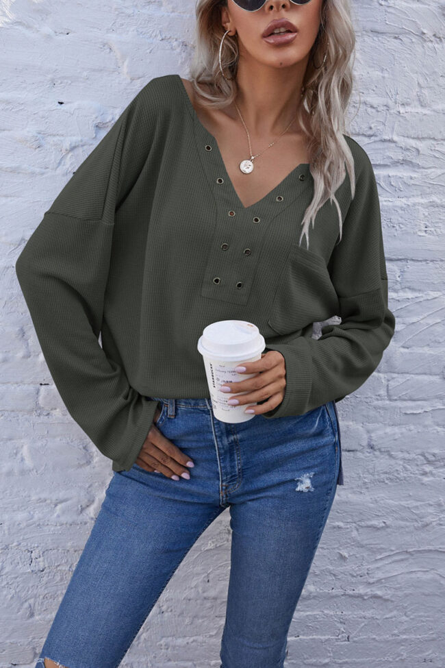 Fashion Casual Solid V Neck Tops