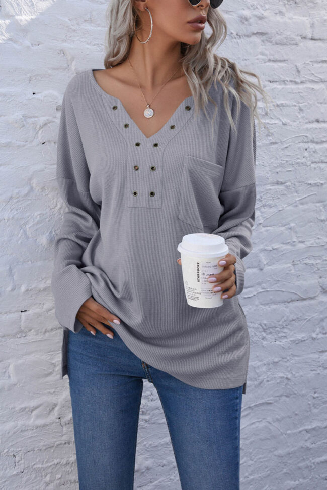 Fashion Casual Solid V Neck Tops