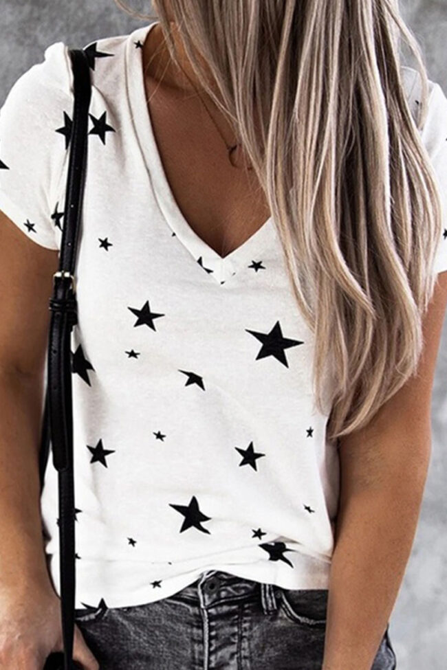 Fashion Casual Print V Neck Tops