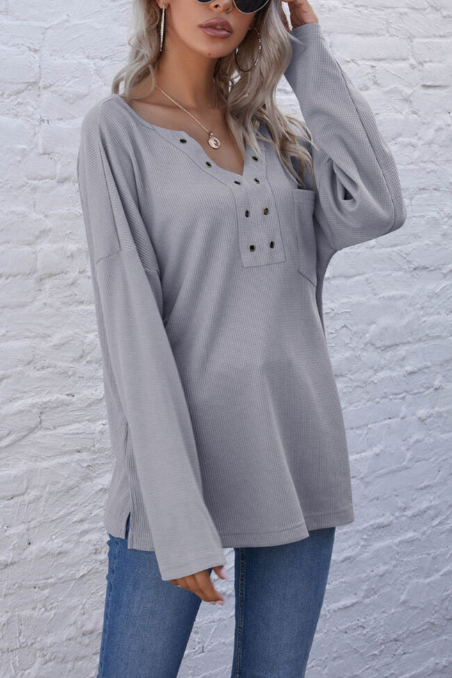 Fashion Casual Solid V Neck Tops