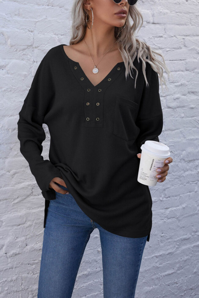 Fashion Casual Solid V Neck Tops