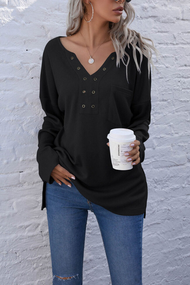 Fashion Casual Solid V Neck Tops