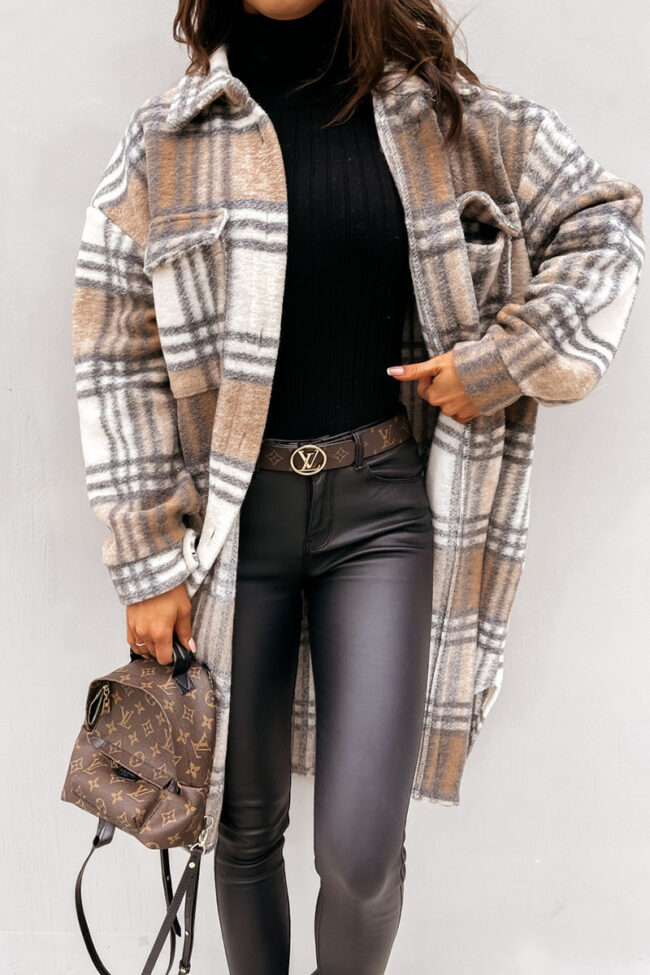 Fashion Street Plaid Split Joint Turndown Collar Outerwear