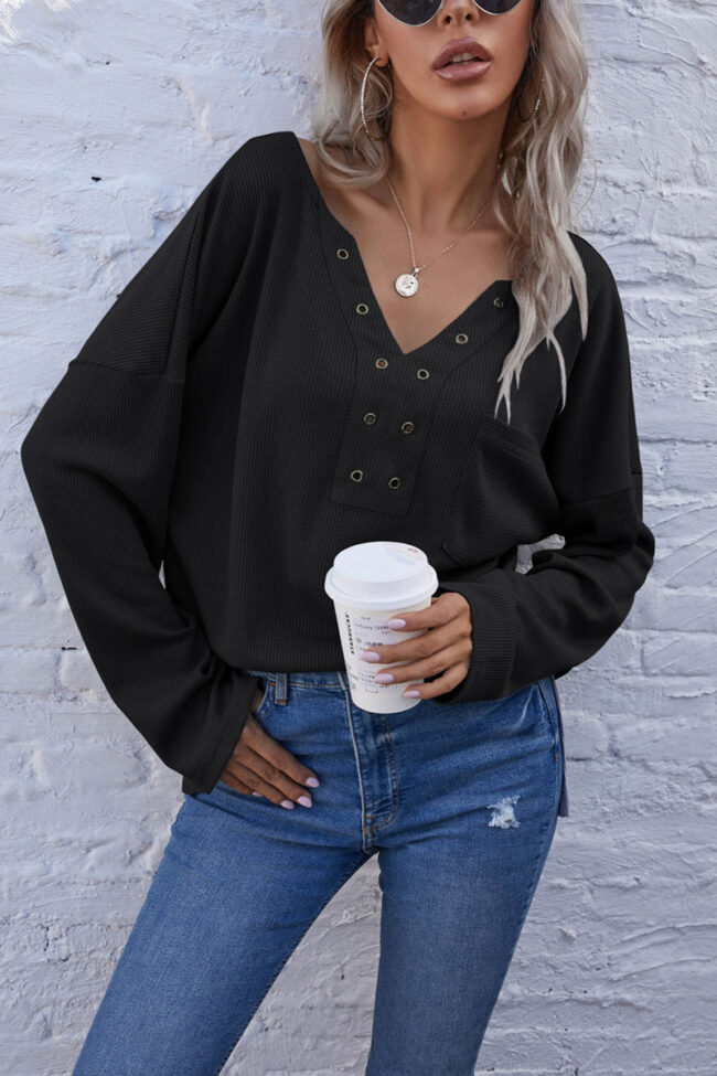 Fashion Casual Solid V Neck Tops