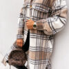 Fashion Street Plaid Split Joint Turndown Collar Outerwear