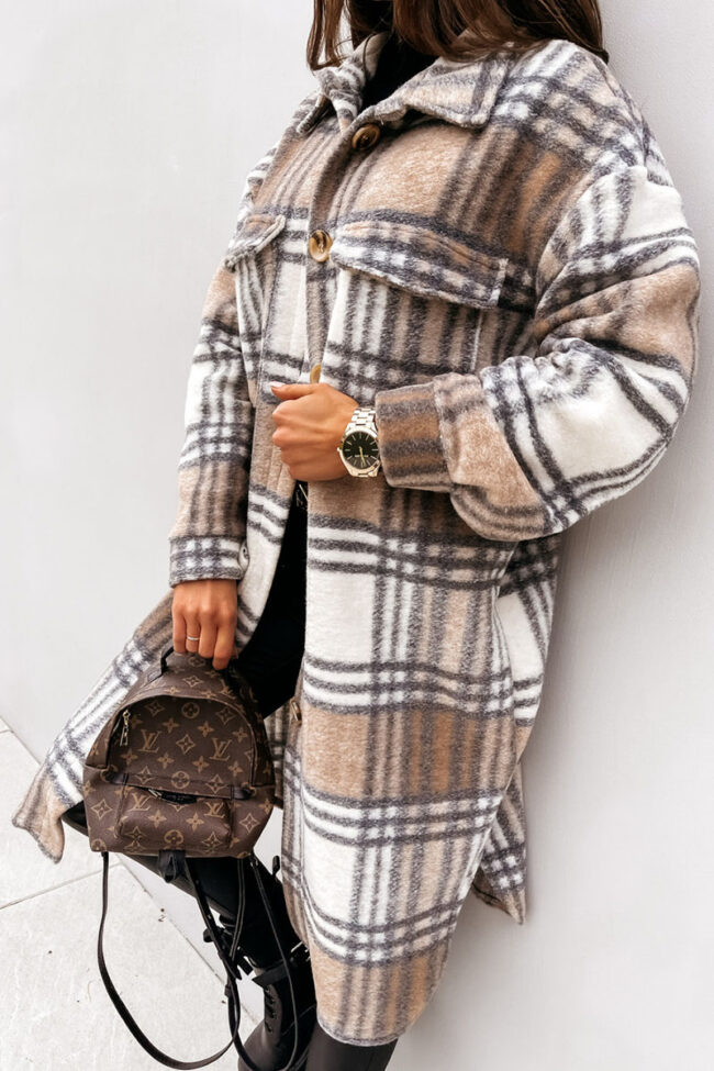 Fashion Street Plaid Split Joint Turndown Collar Outerwear