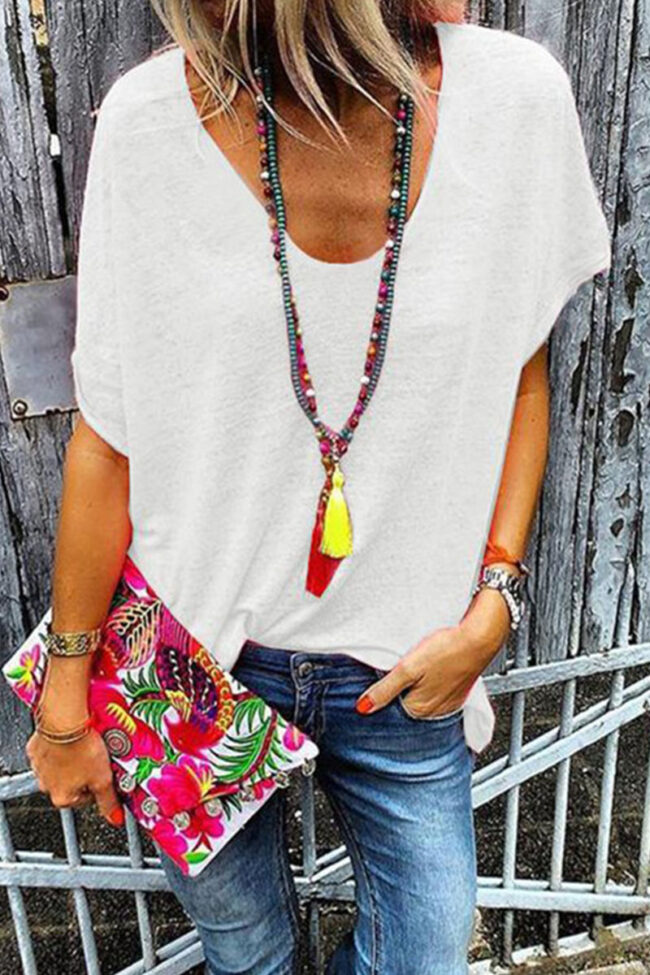 Fashion Casual Solid V Neck Tops