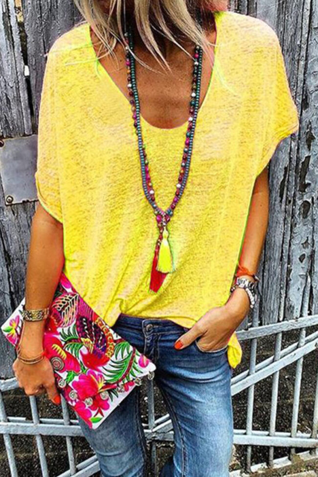 Fashion Casual Solid V Neck Tops