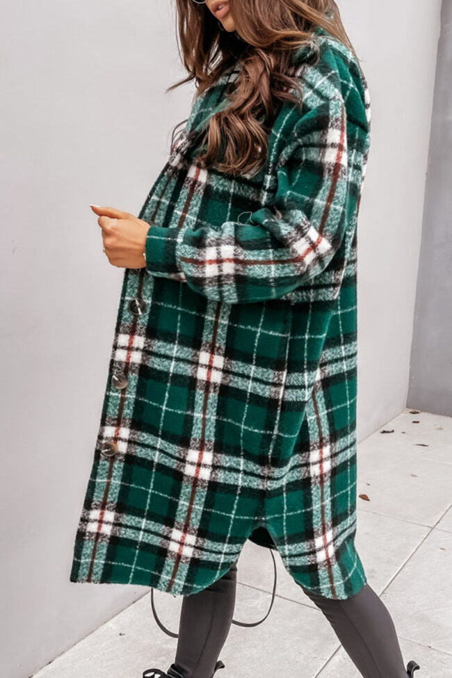 Fashion Street Plaid Split Joint Turndown Collar Outerwear