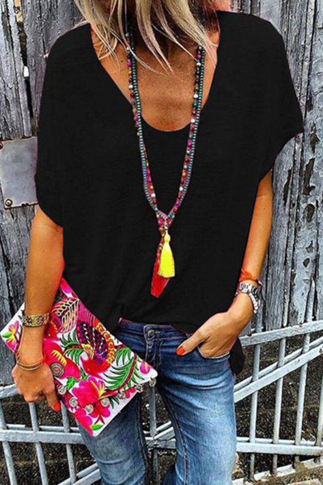 Fashion Casual Solid V Neck Tops