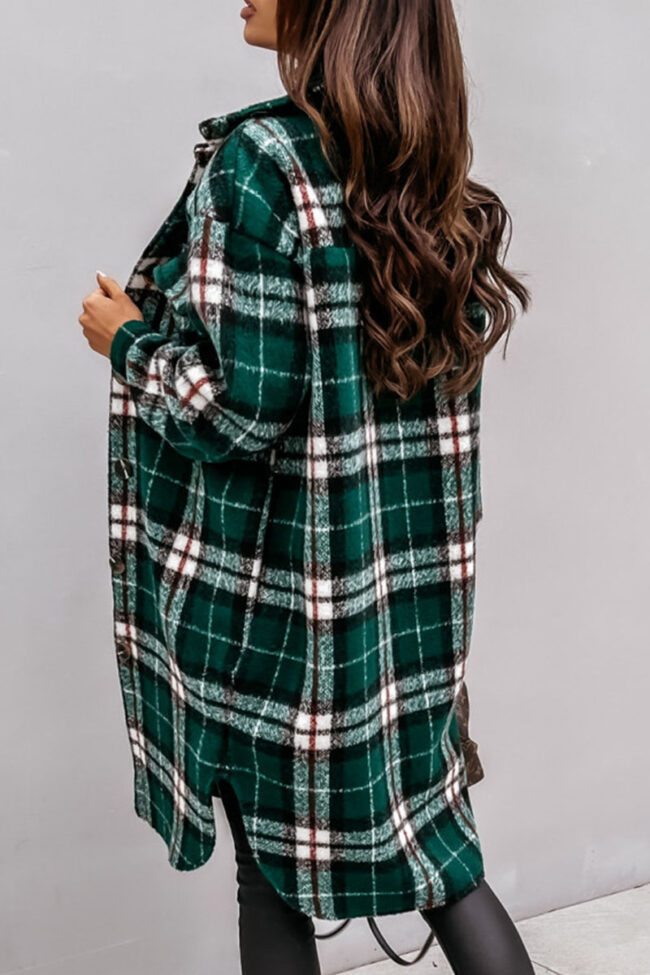 Fashion Street Plaid Split Joint Turndown Collar Outerwear