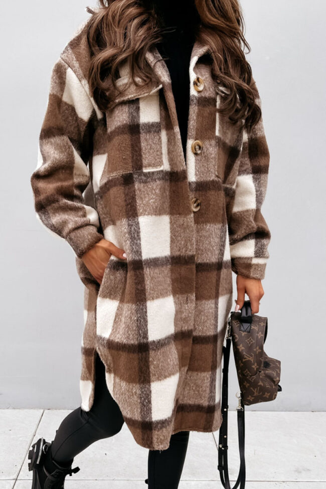 Fashion Street Plaid Split Joint Turndown Collar Outerwear