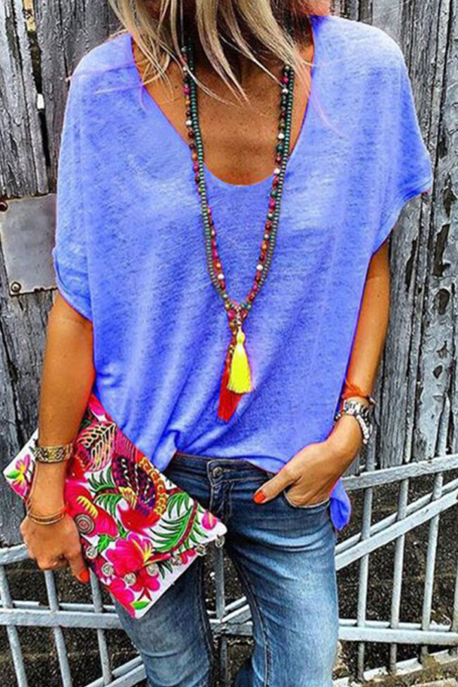 Fashion Casual Solid V Neck Tops