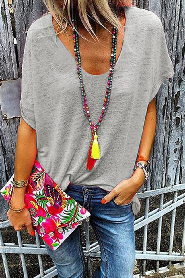 Fashion Casual Solid V Neck Tops